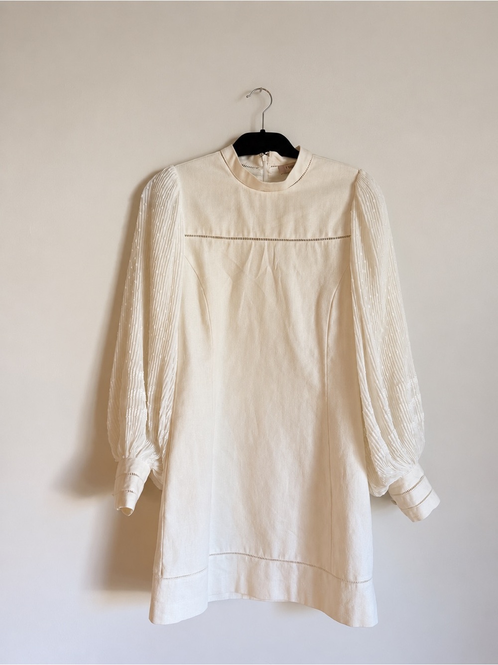 TWINSET Ivory Linen Blend Pleated Sleeve Mini Dress Size 4